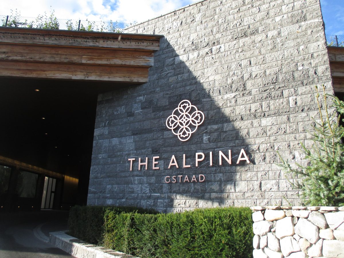 The Alpina Gstaad entrance signage